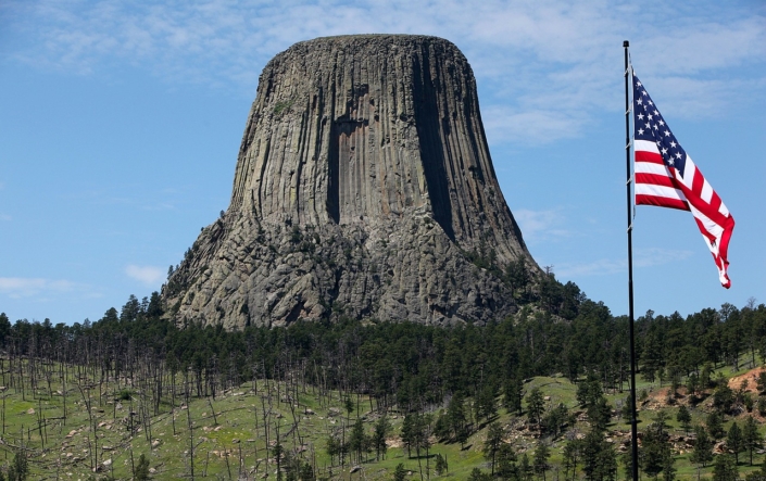 American flag near Devils Tower